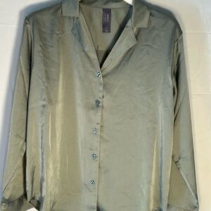 Auden Light Green Button Down Shirt Satin Silk